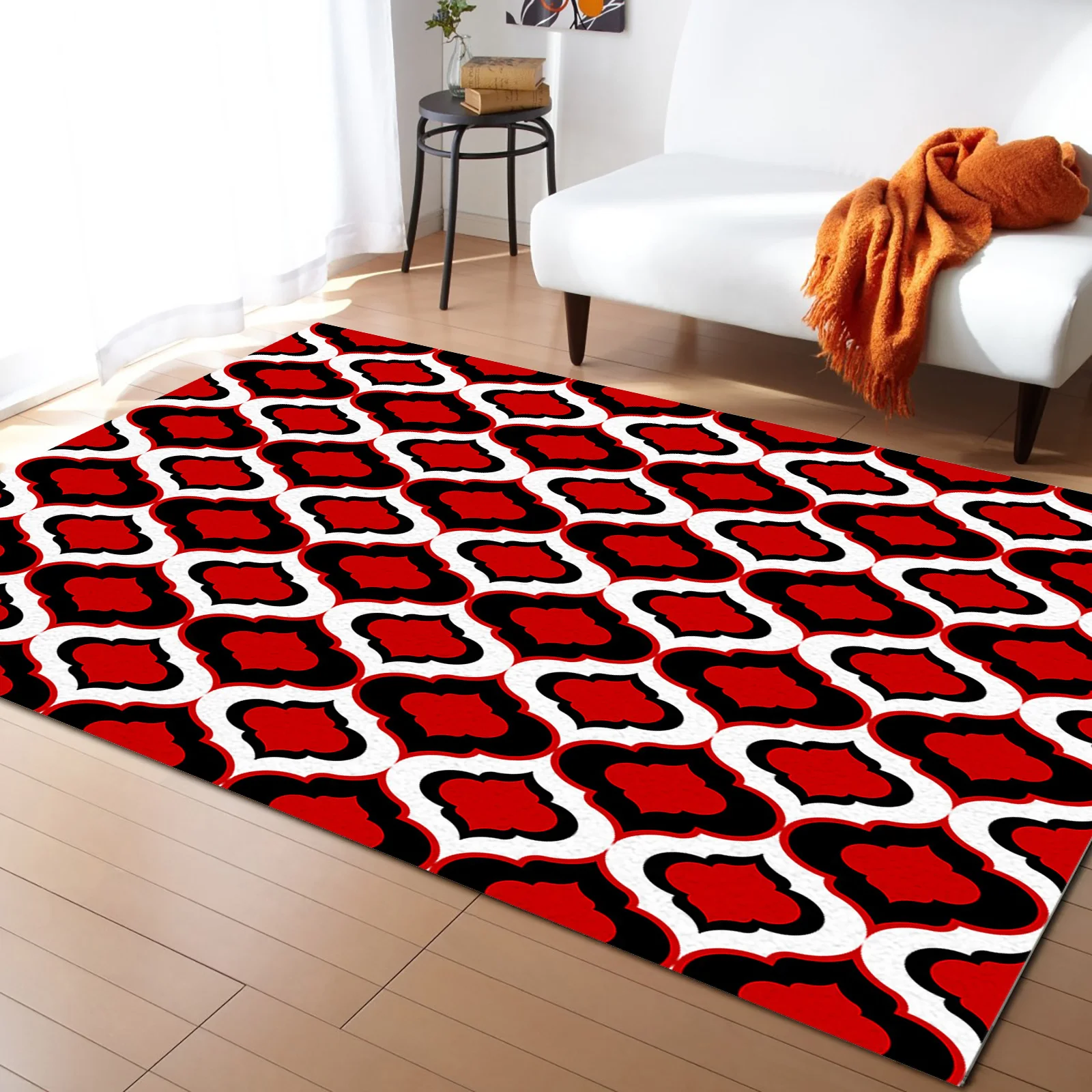 Червен Черен Килим с Мароканския модел за хол, холна масичка, килим на пода, Нощно шкафче за спалня, украса за дома, Голям килим за пода 0