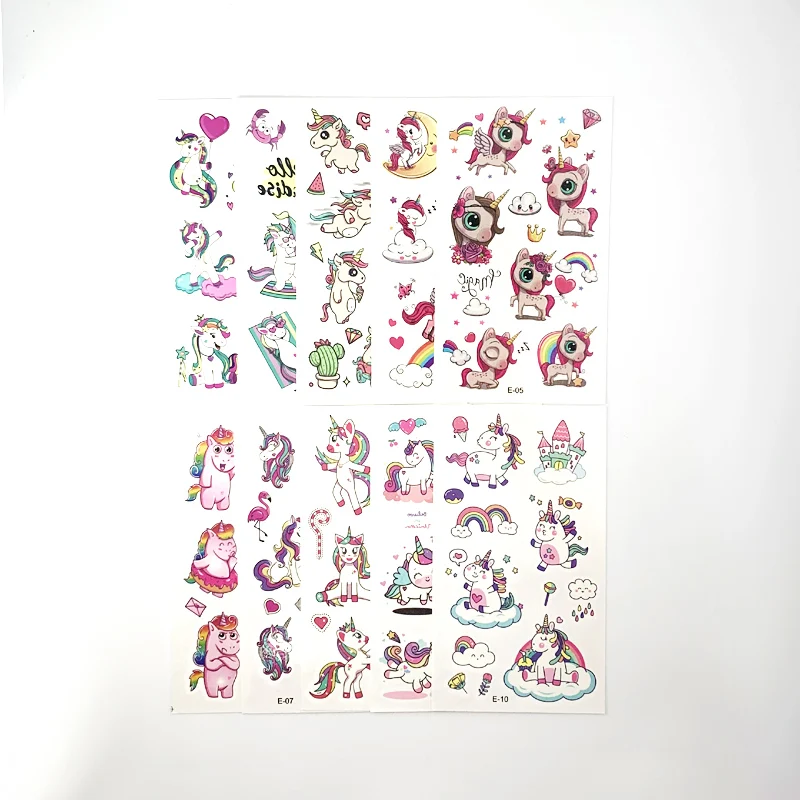 10 Листа/комплект Детски временни стикери с образа на Еднорога от анимационен филм за деца, стикери за грим с изкуствена татуировка на тялото и ръката 0