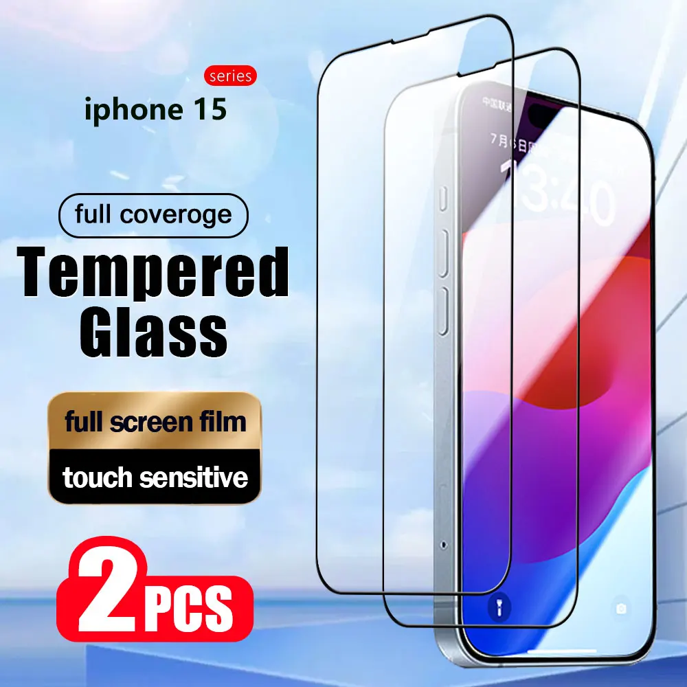 2 елемента защитно фолио за iPhone 15 12 Mini 14 Plus 13 Pro, закалено стъкло за iPhone 11 XR XS X Max, протектор на екрана на смартфон 0