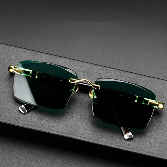 Слънчеви очила Stone Мъжки слънчеви очила от зелен кристал без рамки са с високо качество с защита от драскотини