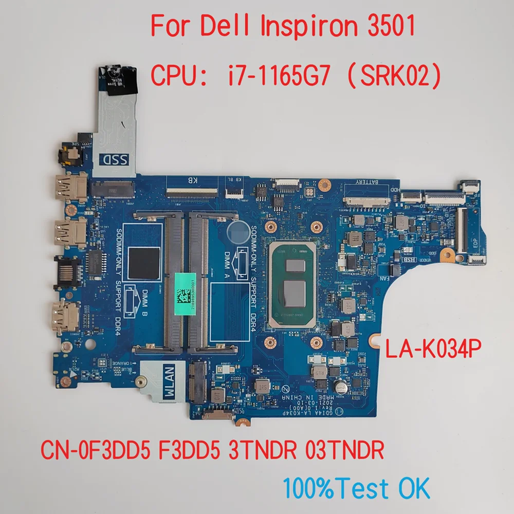 LA-K034P За Dell Latitude 3501 дънна Платка на Лаптоп С процесор i3, i7 CN-0F3DD5 F3DD5 FTXD9 0FTXD9 100% Тест В ред