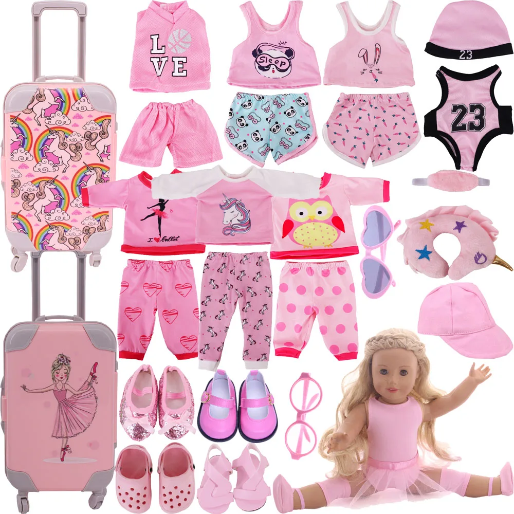 Аксесоари за розова кукольной дрехи 25 стилове за 18-инчовата момичета-американки и 43-сантиметровой кукли-Реборн, бебешка рокля на нашето поколение, куфар
