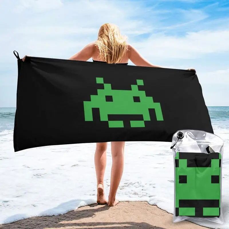 Быстросохнущее кърпа Green Space Invaders за редовни посетители, голямо модно спортно кърпа без кърпичка 0