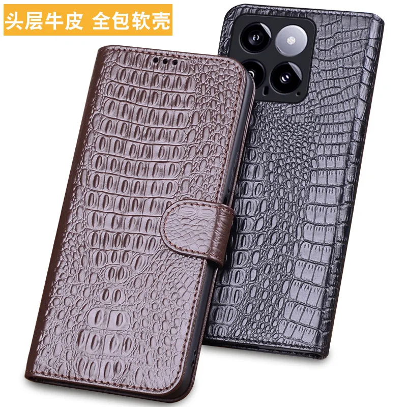 Луксозни Калъфи За Телефони с Панти Капак От Естествена Телешка кожа Или Кожа Lich Xiaomi Mi 14 Mi14 Pro Ultra Hell Full Cover Pocket Bag Case 1