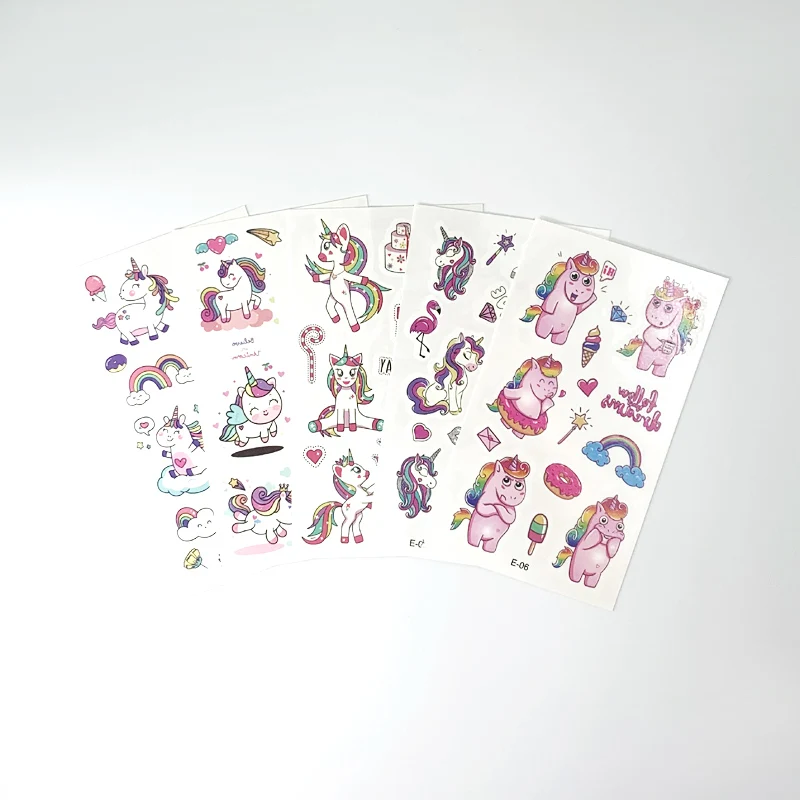 10 Листа/комплект Детски временни стикери с образа на Еднорога от анимационен филм за деца, стикери за грим с изкуствена татуировка на тялото и ръката 2