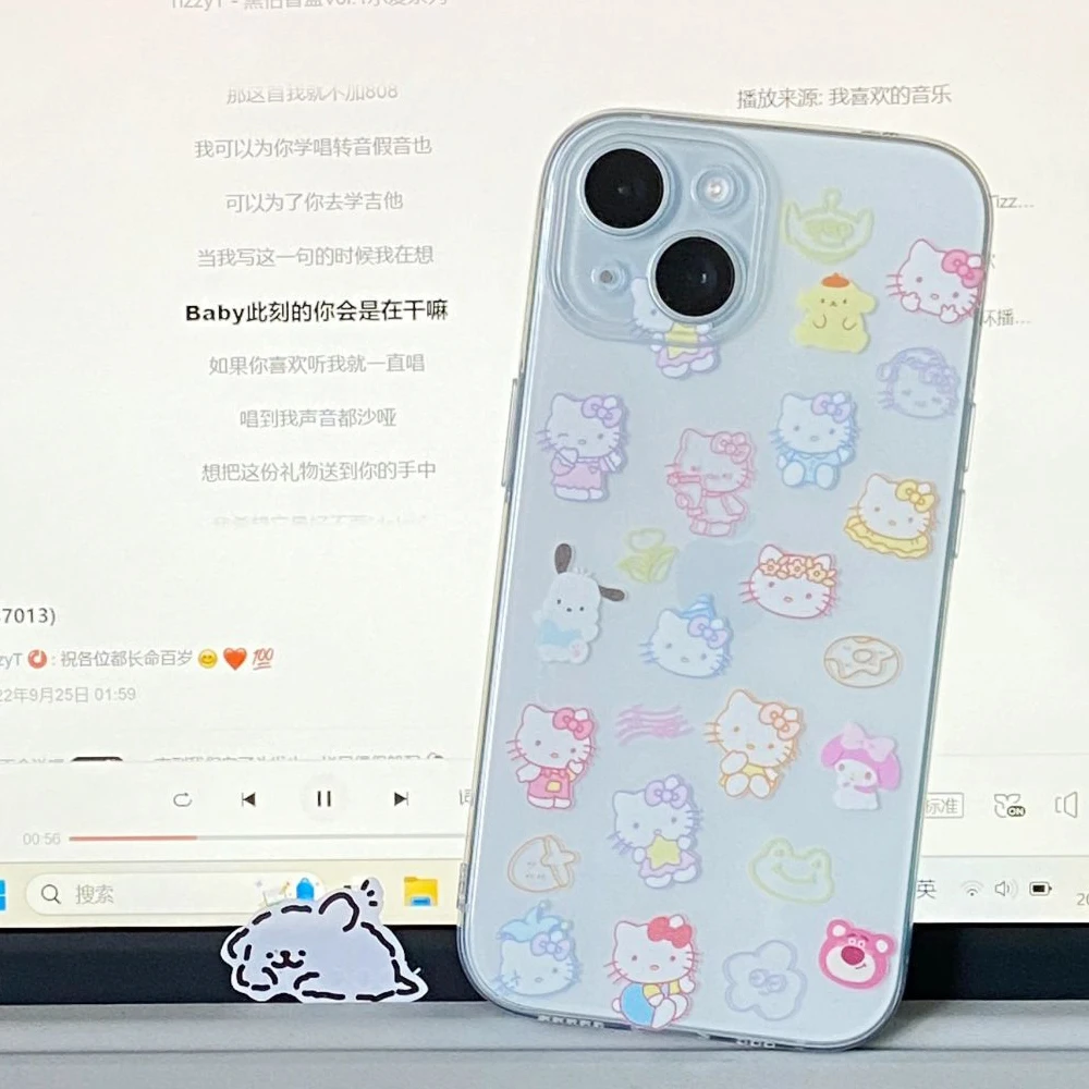 Miniso Sanrio Hellokitty Подходящ за Iphone 15 14 Promax Калъф за телефон Iphone 13 12 11 Мек калъф Прозрачен калъф с шарките на аниме 3