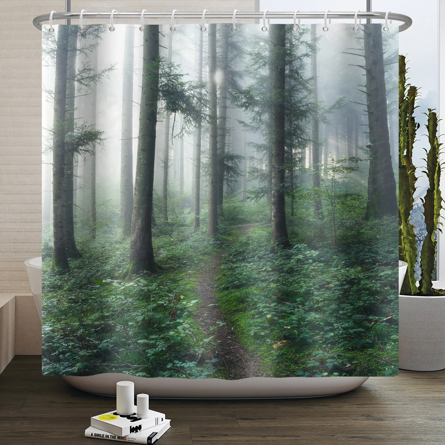 Лесовъдство 3D Завеса за душ, Начало декор в банята, Вратата се Завеса, Водоустойчив С Куки, Природен пейзаж, Завеси в борова гора Джунгла 3
