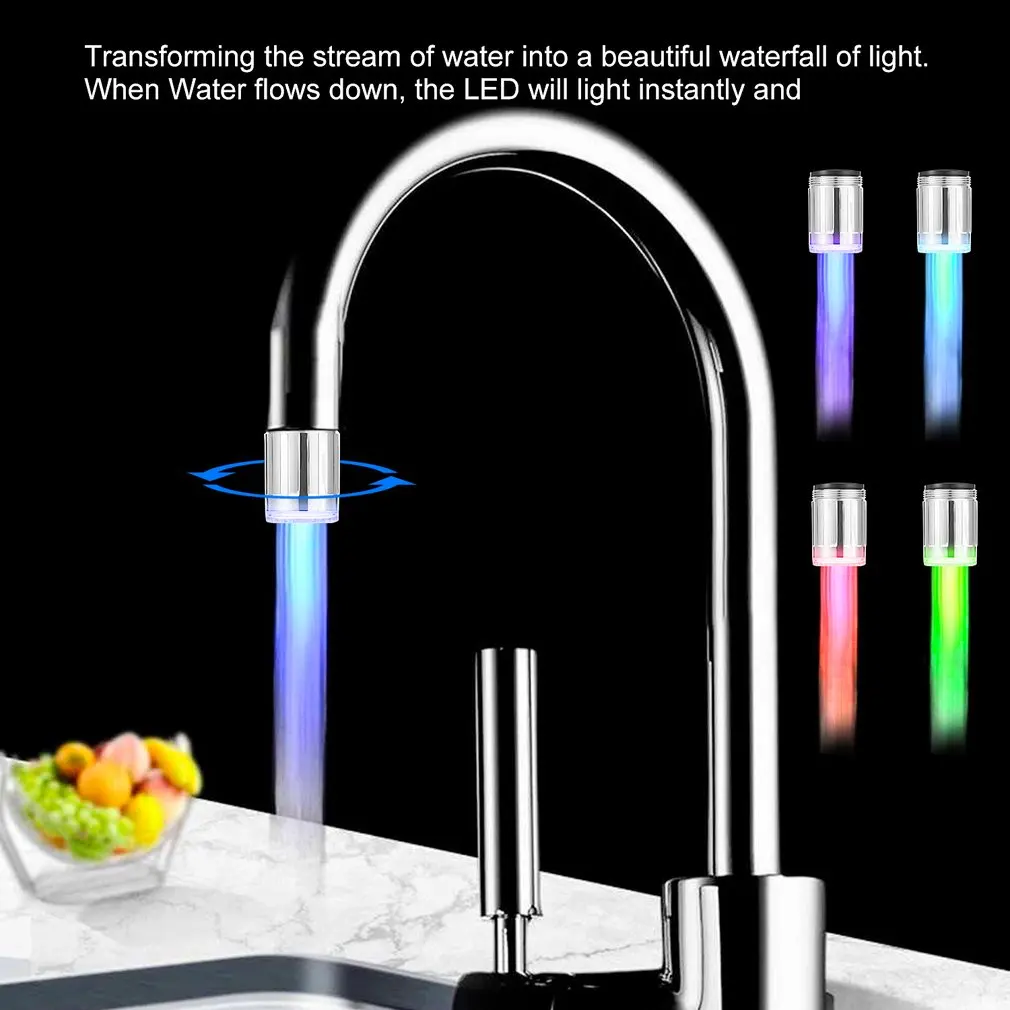 7-Цветен Кран Stream Light Водопад Glow Душ Струя Датчик за Налягане В Насадке За да се включи Кухня Разпознаване на Температурата в Банята 3