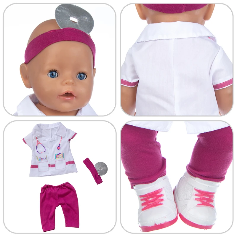 Висококачествено облекло за кукли в бял костюм, подходяща за кукли с размер 17 см 43 см, костюм Born Бебе за празничен подарък за рожден ден на дете 3
