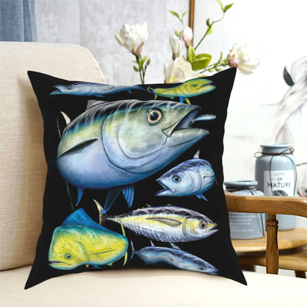 Калъфка за възглавница от риба тон и Махи Махи, декорация за дома, кораби изкуство, възглавници за улов на риба, възглавници за дивана с двустранен печат 4