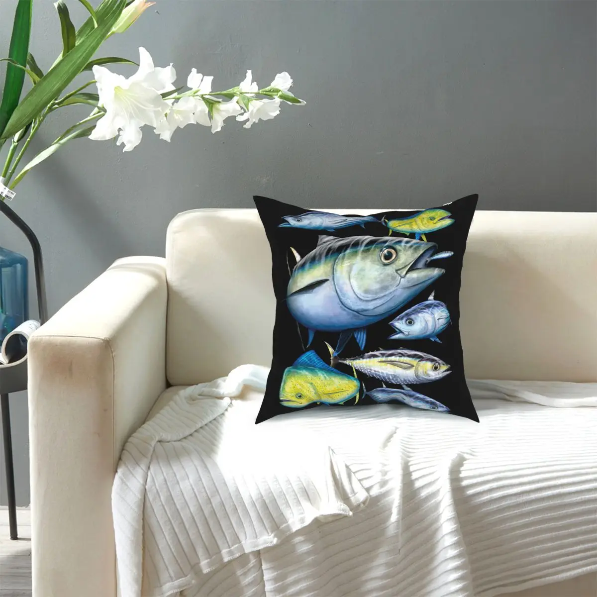 Калъфка за възглавница от риба тон и Махи Махи, декорация за дома, кораби изкуство, възглавници за улов на риба, възглавници за дивана с двустранен печат 5
