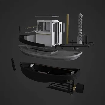 1/18 Комплект модел радиоуправляемого мини влекач с 3D печат Мини-модел на въглероден влекач с дистанционно управление ръчно изработени Колекция от играчки за модели на кораби 4