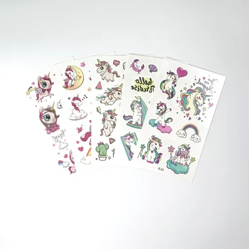 10 Листа/комплект Детски временни стикери с образа на Еднорога от анимационен филм за деца, стикери за грим с изкуствена татуировка на тялото и ръката 1