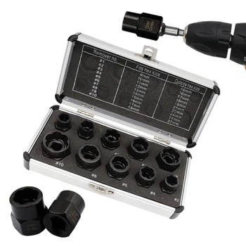 10шт 9-19 мм Професионален комплект за премахване на ударни гайки с чекмедже за съхранение на Инструменти за извличане на гайки от легирана стомана