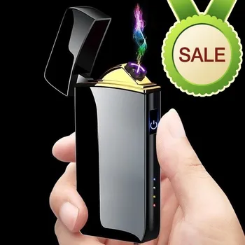 2023 Гореща Метална Ветрозащитная Двухдуговая USB-Акумулаторна Запалка с Дисплей за Хранене На Открито Компактен Преносим Висококачествен Подарък за Мъже