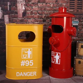 40x33x32 см Ретро пожарен кран Кошчето за Боклук с педал кръгло Метално кошче за боклук с капак Творческа кофа за съхранение 1