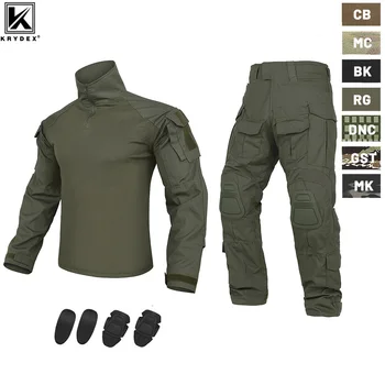 KRYDEX G3 Бойна Форма на Тактическа Риза и Панталон BDU С Наколенниками Ловно Мъжки Униформи Камуфлаж Multicam Ranger Зелен