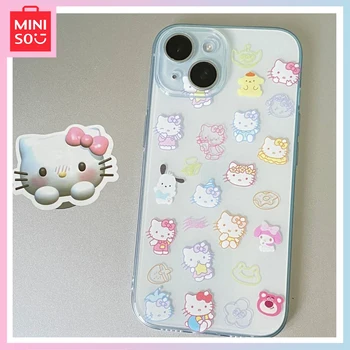 Miniso Sanrio Hellokitty Подходящ за Iphone 15 14 Promax Калъф за телефон Iphone 13 12 11 Мек калъф Прозрачен калъф с шарките на аниме 0