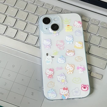 Miniso Sanrio Hellokitty Подходящ за Iphone 15 14 Promax Калъф за телефон Iphone 13 12 11 Мек калъф Прозрачен калъф с шарките на аниме 1
