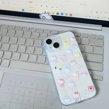Miniso Sanrio Hellokitty Подходящ за Iphone 15 14 Promax Калъф за телефон Iphone 13 12 11 Мек калъф Прозрачен калъф с шарките на аниме 2