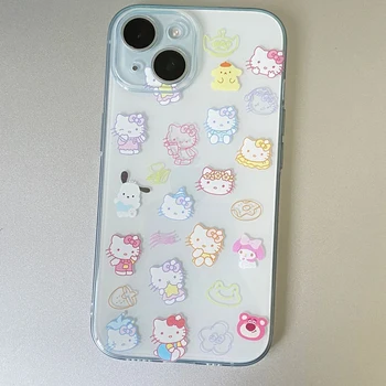 Miniso Sanrio Hellokitty Подходящ за Iphone 15 14 Promax Калъф за телефон Iphone 13 12 11 Мек калъф Прозрачен калъф с шарките на аниме 4