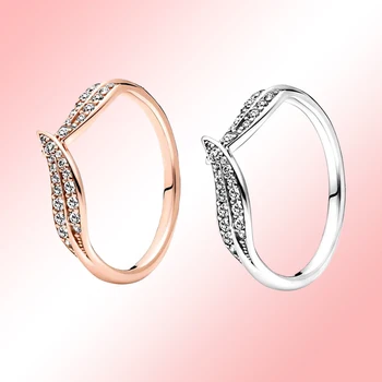 Pandora е Прост пръстен с лъскави листа за женски пръст, модни Аксесоари, подарък за партньора си на рожден Ден, Свети Валентин