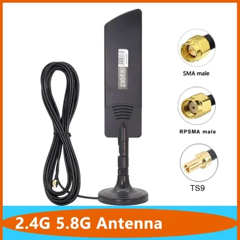 TS9 SMA RPSMA Мъжки 2,4 G 5G 5,8 G двойна лента Omni Външна WiFi Антена С Висок Коефициент на Усилване на 15dbi Рутер за Безжична Антена Усилвател Карта