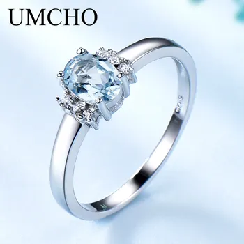 UMCHO Oval е Създал пръстена с Нано небето-син топаз, бижута от сребро 925 проба, пръстени със скъпоценни камъни за жени, подаръци, изискани бижута
