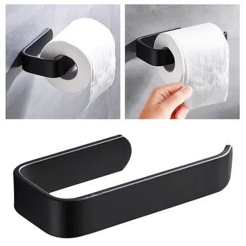 Акрилни Държач за тоалетна хартия, Държач за кърпички, монтиран на стената на Притежателя на ролка за баня, Държач за хартиени салфетки, Кука, Модерна черна закачалка 0