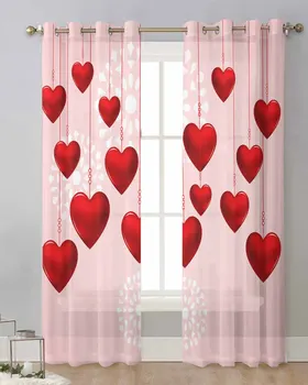 Бижу във формата на сърца за Деня на Св. Валентин, прозрачни завеси за прозорците на хола, Прозрачен воал, тюлевая завеса, пердета за дома