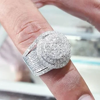 Великолепен пръстен на пръста от сребро 925 проба, женски годежни пръстени, Блестящи бижута с диаманти за церемонията оферти, благородни аксесоари за партита