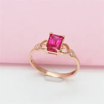 Виолетовият злато Проба 585, Модни пръстени, Инкрустирани с Червени Скъпоценни Камъни за жени, Покрит с Розово Злато 14К, Подходящи за Ежедневието, Бижута, регулируеми
