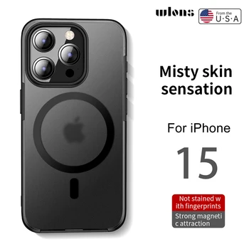За iPhone 15 Pro Max Magsafe Магнитен Безжична Зареждане Матиран устойчив на удари Калъф за iPhone15 Pro Max 15 Плюс Солидна Блиндирана Калъф
