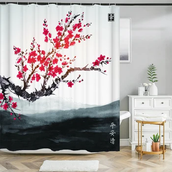 Завеса за душ с флорални мотиви с цветя на 3D принтом, завеса за душ с плетене на една кука, Полиестерна Водоустойчива душ завеса за домашен интериор 180x180 3