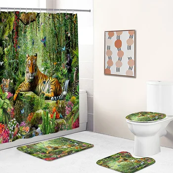 Завеси за баня с изображение на тигър, определени завеса за душ с животни, американски стил, селски, 3D принт, подложка за баня, декор, 180x180 cm