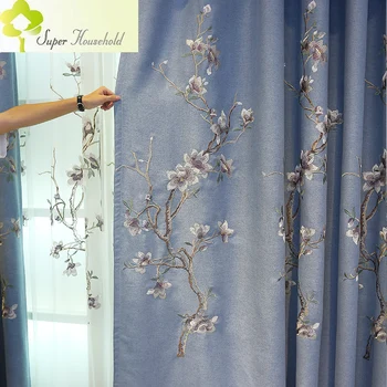 Китайските памук спално бельо, плътни завеси с бродерия за прозореца в хола, класически престилката, прозрачна завеса за спални