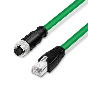 Кодиране IP67 от M12 до rj-45 Кабел Cognex Industrial Ethernet от rj-45 до M12, 4-пинов сензор с D-кодиране на женската главичката, екранирани кабели с датчик с D-кодиране 5