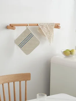 Креативна кухня стенни закачалка за хавлии в банята, закачалка за дрехи от масивно дърво, японска закачалка без удар