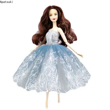 Льдисто-синьо балетное рокля-пакет за Барби кукли, дрехи, аксесоари за кукли 1/6, Танцови 3-слойная пола, вечерна рокля
