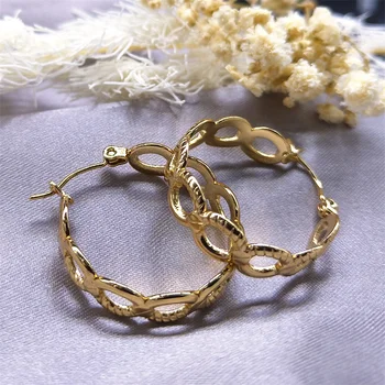 Модерни обеци-пръстени във формата на кръг за жени от неръждаема стомана златист цвят, Големи обеци с усукани звена, бижута pendientes de aro E9525S02