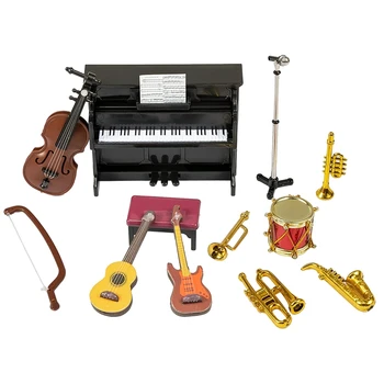 Набор от миниатюрни музикални инструменти за куклена къща 12 бр. Мини Модел на музикалния инструмент за куклена къща Аксесоари за декорация куклена къща