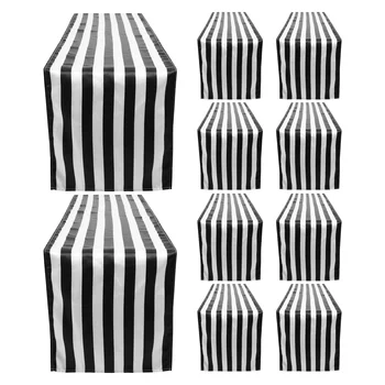 Настолна пътека от полиестер в 10 опаковки, класическа настолна пътека в черно-бяла ивица, модерен, елегантен дизайн