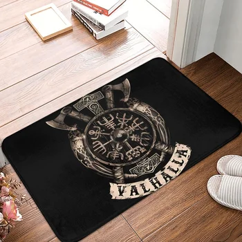 Нескользящий подложка от митологията на викингите Vegvisir Shield Валхала, подложка за кухня в хола, Добре Дошли, килим с фланелевым модел, декор