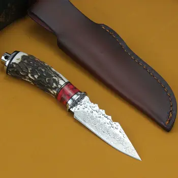 Открит Нож 76 Слоеве Дамасского Стомана Ядро VG10 Острието Wild Survival Малък Прав Нож Тактика Къмпинг Остри Ножове за Подарък