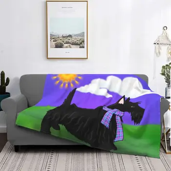 Стилно одеяло за кучета Scottie с 3D принтом, Меко Фланелевое флисовое топло одеяло с шотландски терьером за офис постелки, одеало за диван