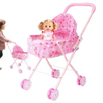 Стоп-моушън количката е Сгъваема и лесна стоп-моушън количка розов цвят, с корзинкой Играчка количка за момичета 4-6 години стоп-моушън количка наистина