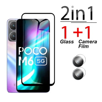 Стъкло камера със защита от надраскване 2в1 За Xiaomi Poco M6 5G Black edge Прозрачно Закалено Стъкло poxom6 M 6 2023 6,74-инчов екран протектор