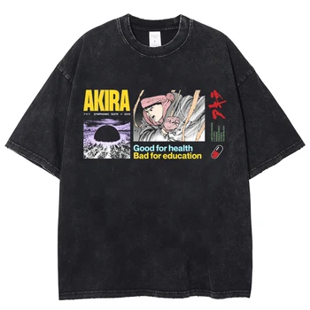 Тениски с графичен принтом аниме Акира, выстиранные тениски Harajuku, реколта тениска манга на 90-те години, мъжки модни памучни блузи оверсайз, градинска облекло