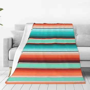 Тюркоазено и жженооранжевое одеяло Southwest Serape райе, Постилка за легло, Меки Пухкави завивки за деца